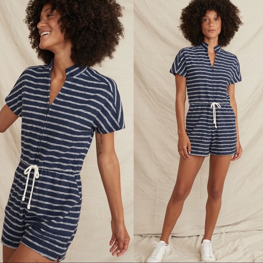 MARINE LAYER NWOT Navy Striped Terry Up Textured Nautical Romper